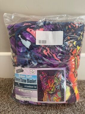 Super Soft Fleece Throw Blanket - Purple Multicolor Cat